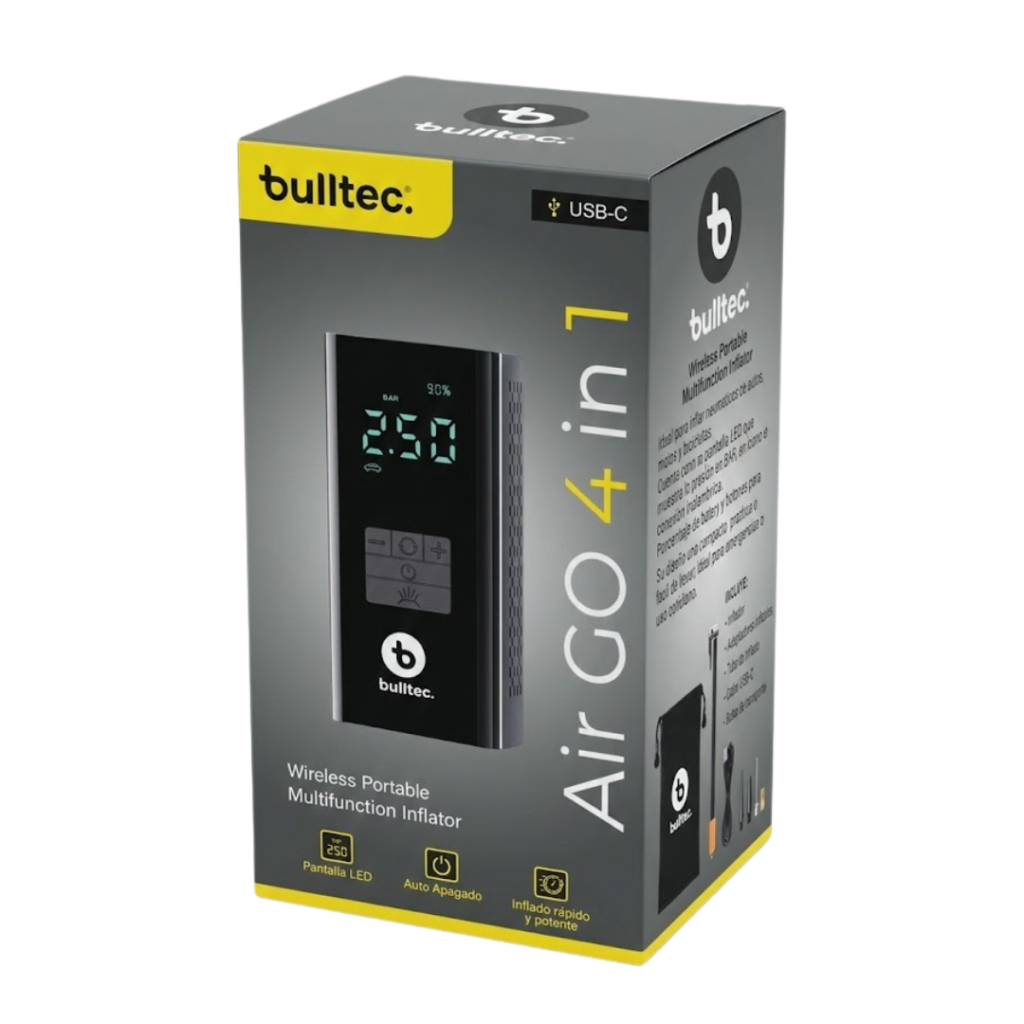 Compresor de Aire 4 en 1 con Linterna y Powerbank AirGO BULLTEC AIRGO