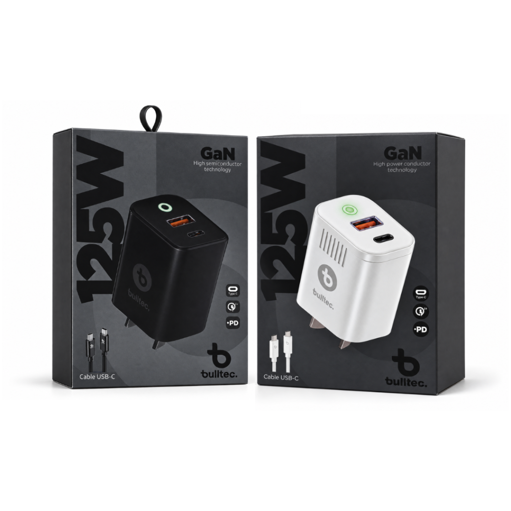 Cargador 125W Ultra Rapido con Cable C a C Doble Puerto BULLTEC SUPER FAST 101/102